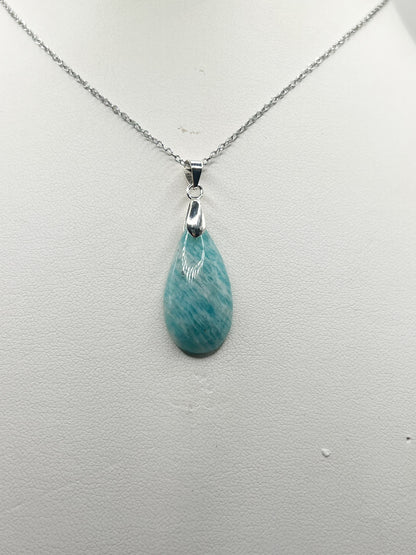 Collier Amazonite Naturelle – Apaisement & Élégance en Acier Argenté