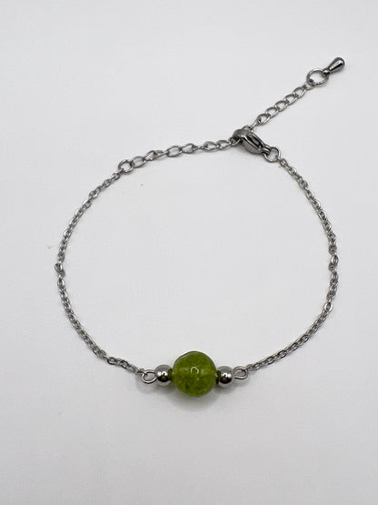 Bracelet Péridot Naturel & Acier Argenté – Vitalité, Protection & Élégance