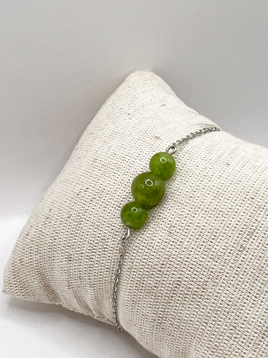 Bracelet Péridot Naturel – Acier Argenté & Énergie Positive