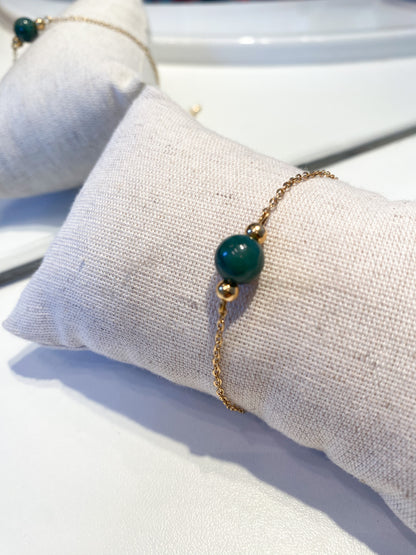 Bracelet en Acier Inoxydable Doré avec Perle d'Agate Mousse – Luxe et Nature