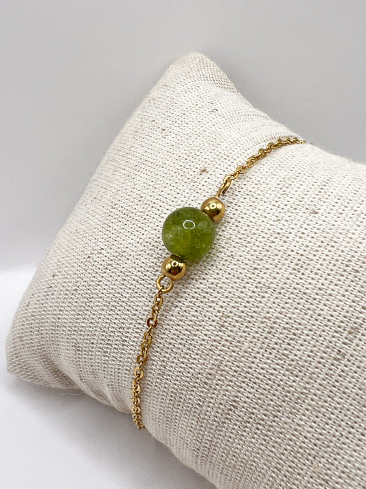 Bracelet Péridot Doré Ajustable – Pierre de Vitalité & Énergie du Cœur