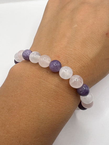 Bracelet Sommeil & Sérénité en Pierres Naturelles 8 mm – Sélénite, Quartz Rose & Lépidolite