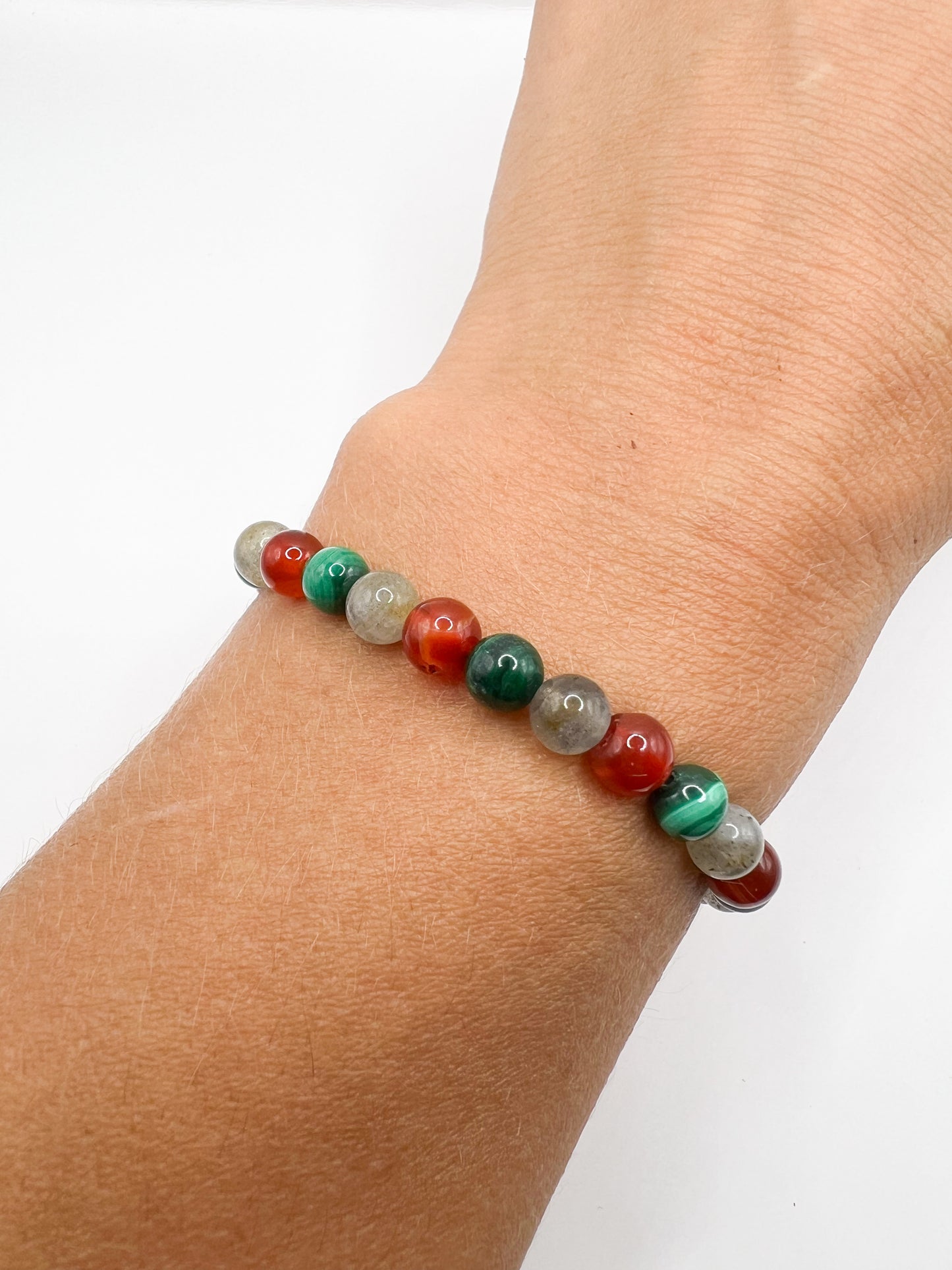 Bracelet Anti-Douleur en Pierres Naturelles – Malachite, Labradorite & Cornaline