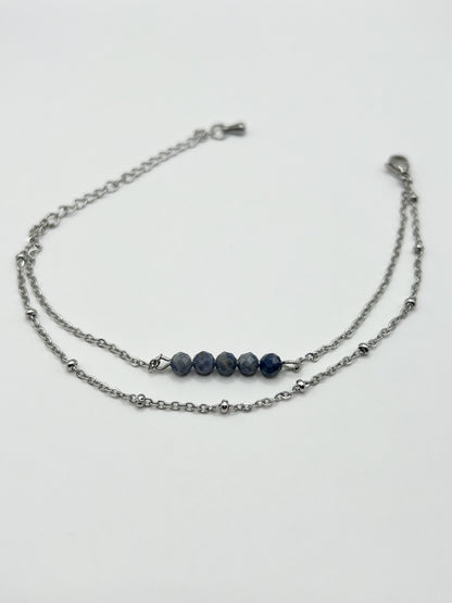 Bracelet Saphir Double Rang en Acier argenté – Élégance, Protection & Énergie