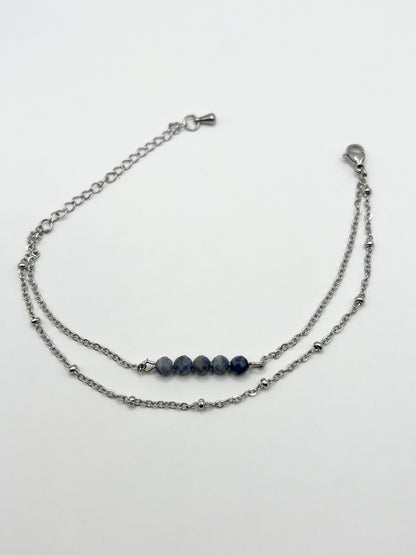 Bracelet Saphir Double Rang en Acier argenté – Élégance, Protection & Énergie