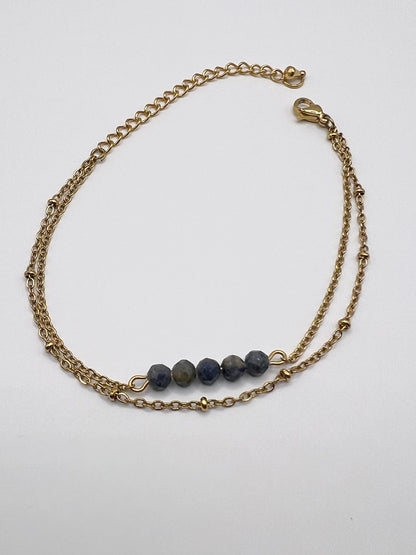Bracelet Saphir Double Rang en Acier Doré – Élégance, Protection & Énergie