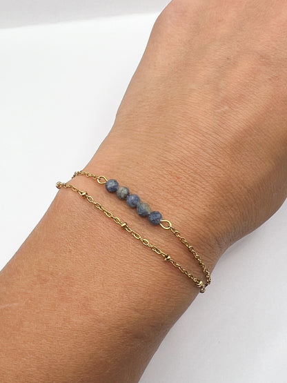 Bracelet Saphir Double Rang en Acier Doré – Élégance, Protection & Énergie