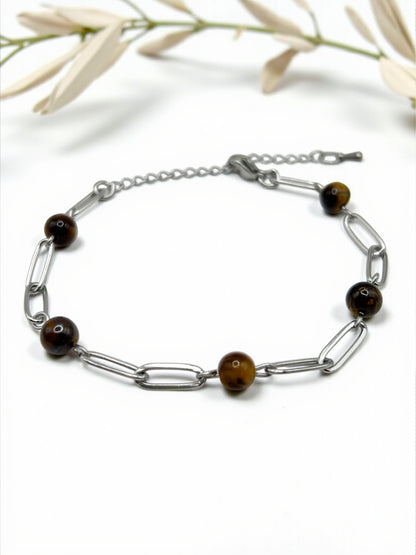 Bracelet Œil de Tigre & Acier Argenté – Protection, Confiance & Force Intérieure