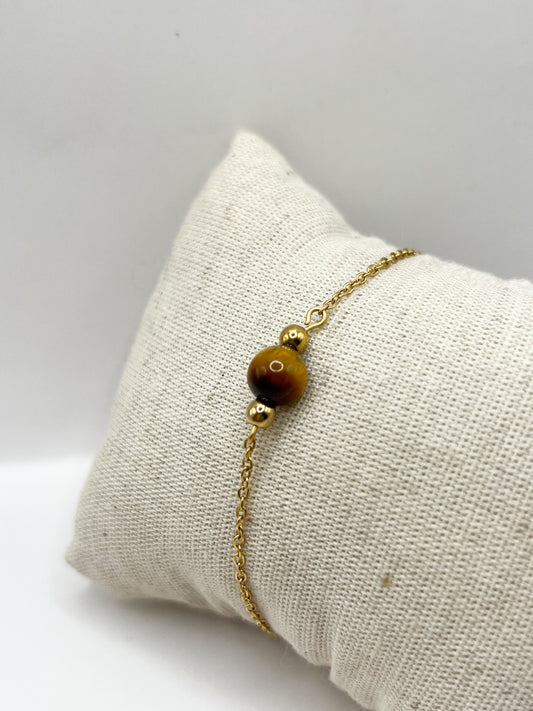 Bijou Œil de Tigre en Acier Doré – Bracelet Perles Naturelles – Protection, Courage & Harmonie