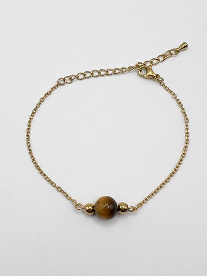 Bijou Œil de Tigre en Acier Doré – Bracelet Perles Naturelles – Protection, Courage & Harmonie