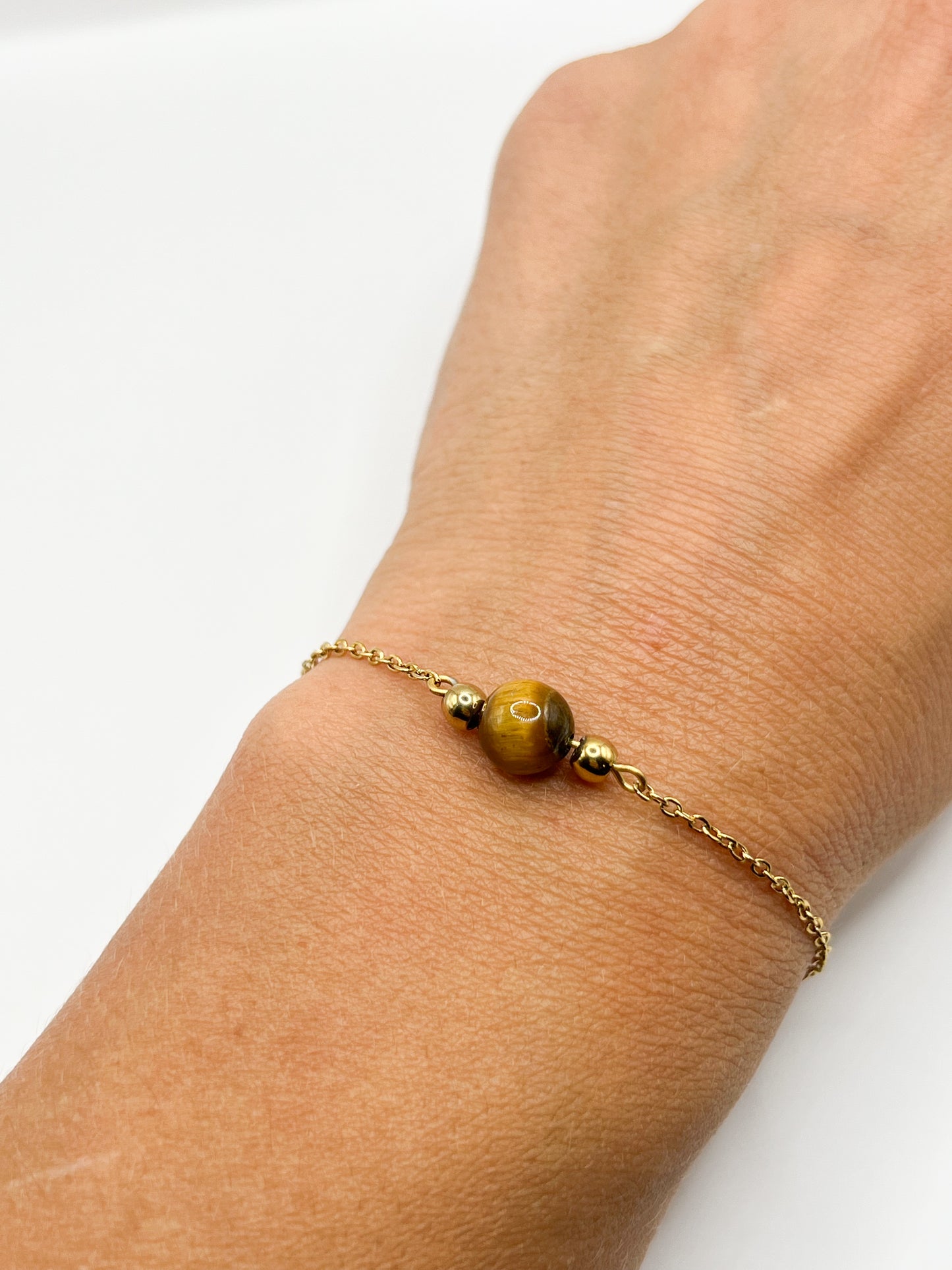 Bijou Œil de Tigre en Acier Doré – Bracelet Perles Naturelles – Protection, Courage & Harmonie