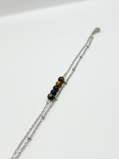Bracelet Double Rang Œil de Tigre – Bijou Protection & Confiance en Acier Argenté