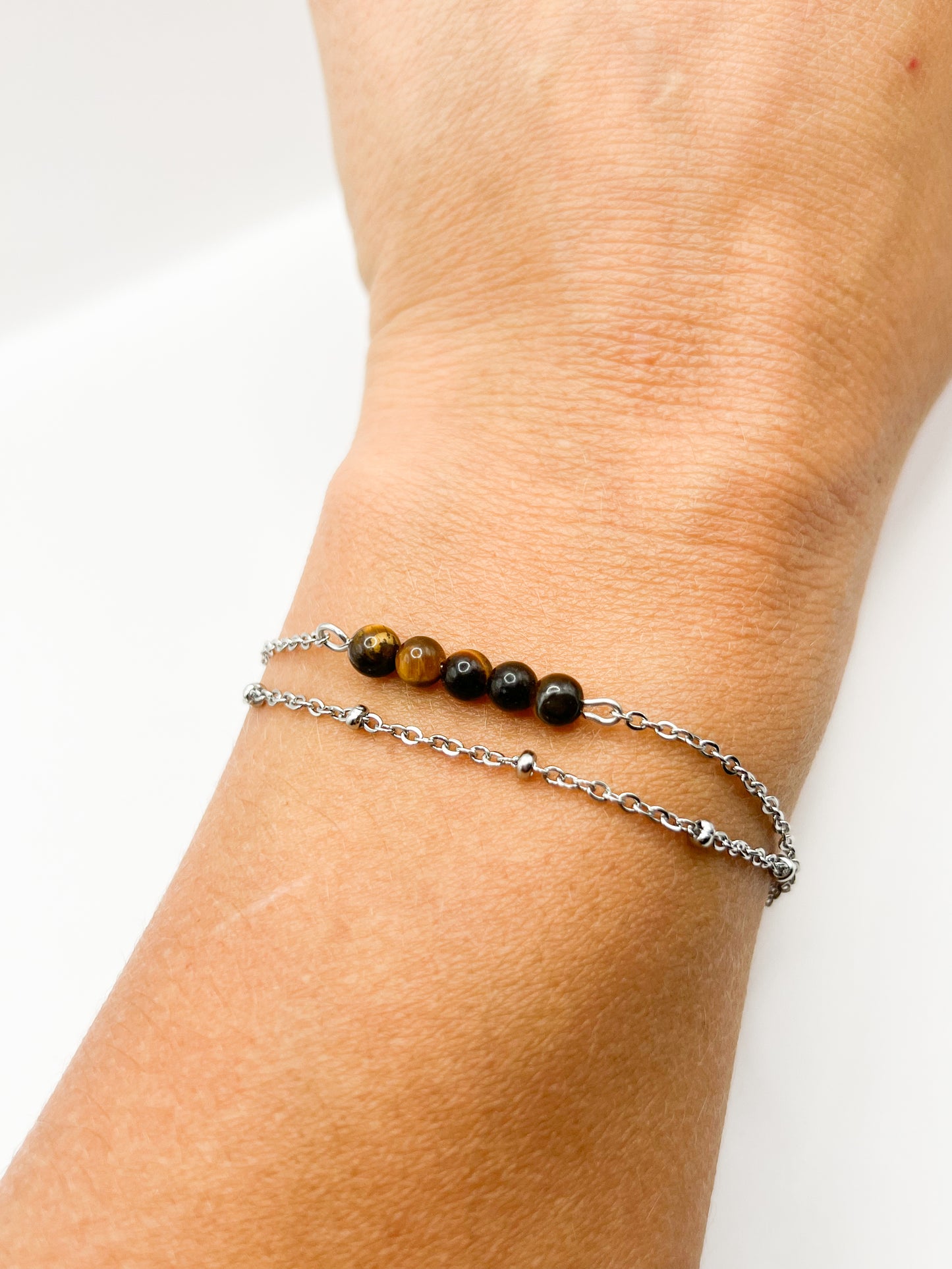 Bracelet Double Rang Œil de Tigre – Bijou Protection & Confiance en Acier Argenté