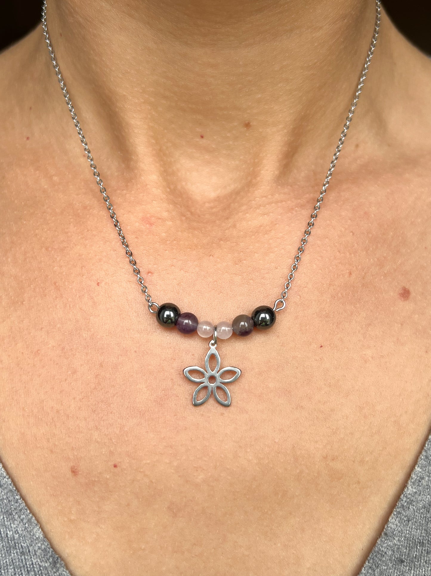 Coffret Bijoux Femme Pierre Naturelle – Collier & Boucles d’Oreilles en Acier Argenté