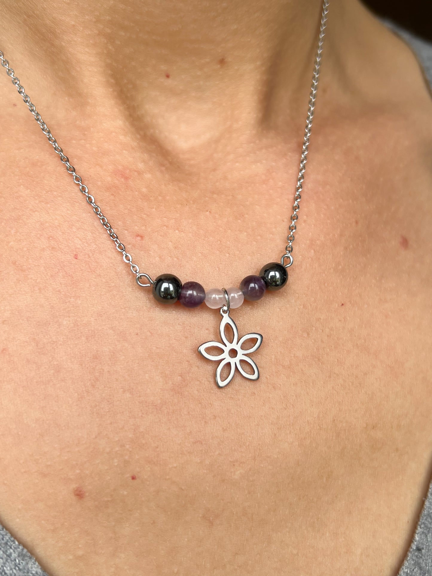 Coffret Bijoux Femme Pierre Naturelle – Collier & Boucles d’Oreilles en Acier Argenté