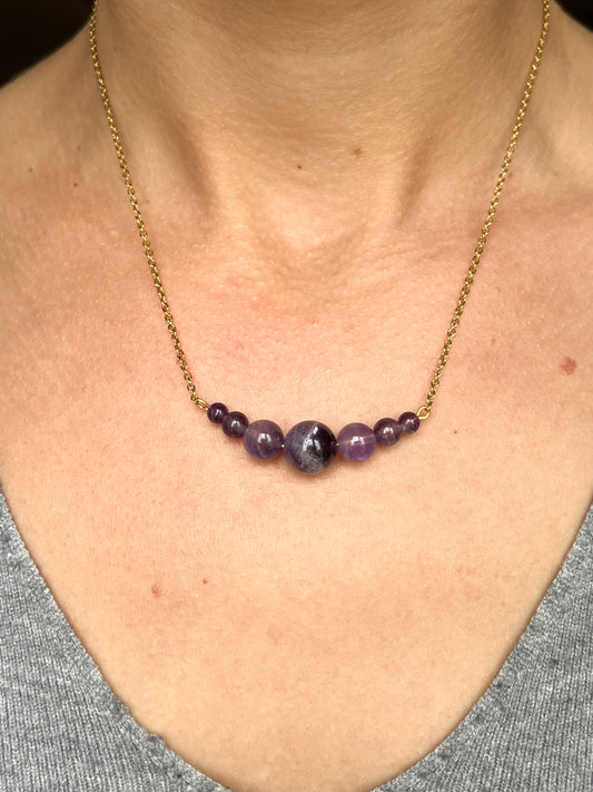 Collier Améthyste Doré – Pierre Naturelle de Sérénité, Protection & Harmonie Intérieure