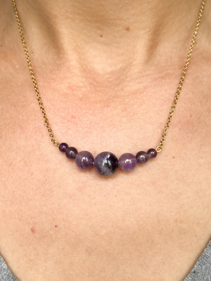 Collier Améthyste Doré – Pierre Naturelle de Sérénité, Protection & Harmonie Intérieure