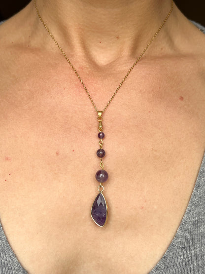 Collier Améthyste Naturelle - Pendentif Pierre de Naissance Février - Acier Inoxydable