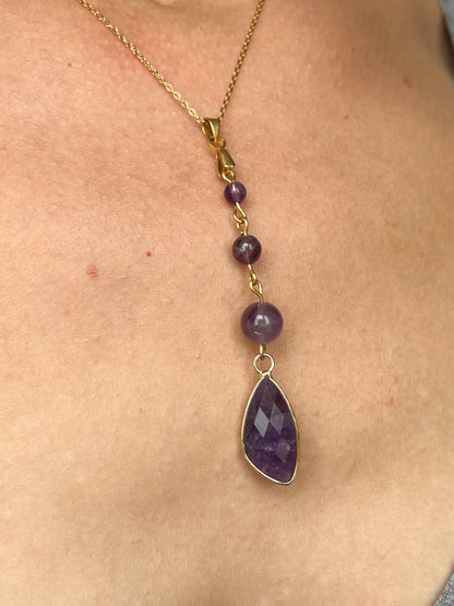 Collier Améthyste Naturelle - Pendentif Pierre de Naissance Février - Acier Inoxydable