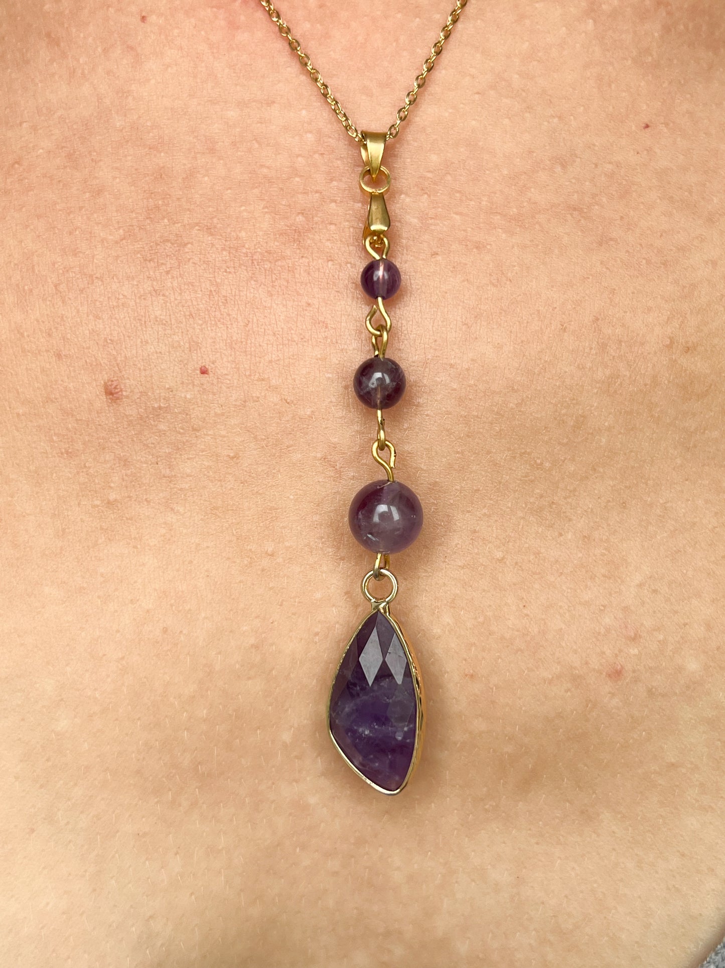 Collier Améthyste Naturelle - Pendentif Pierre de Naissance Février - Acier Inoxydable