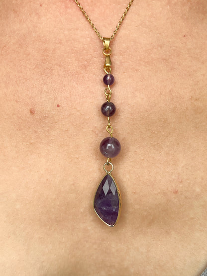 Collier Améthyste Naturelle - Pendentif Pierre de Naissance Février - Acier Inoxydable