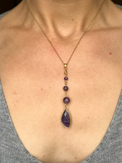 Collier Améthyste Naturelle - Pendentif Pierre de Naissance Février - Acier Inoxydable