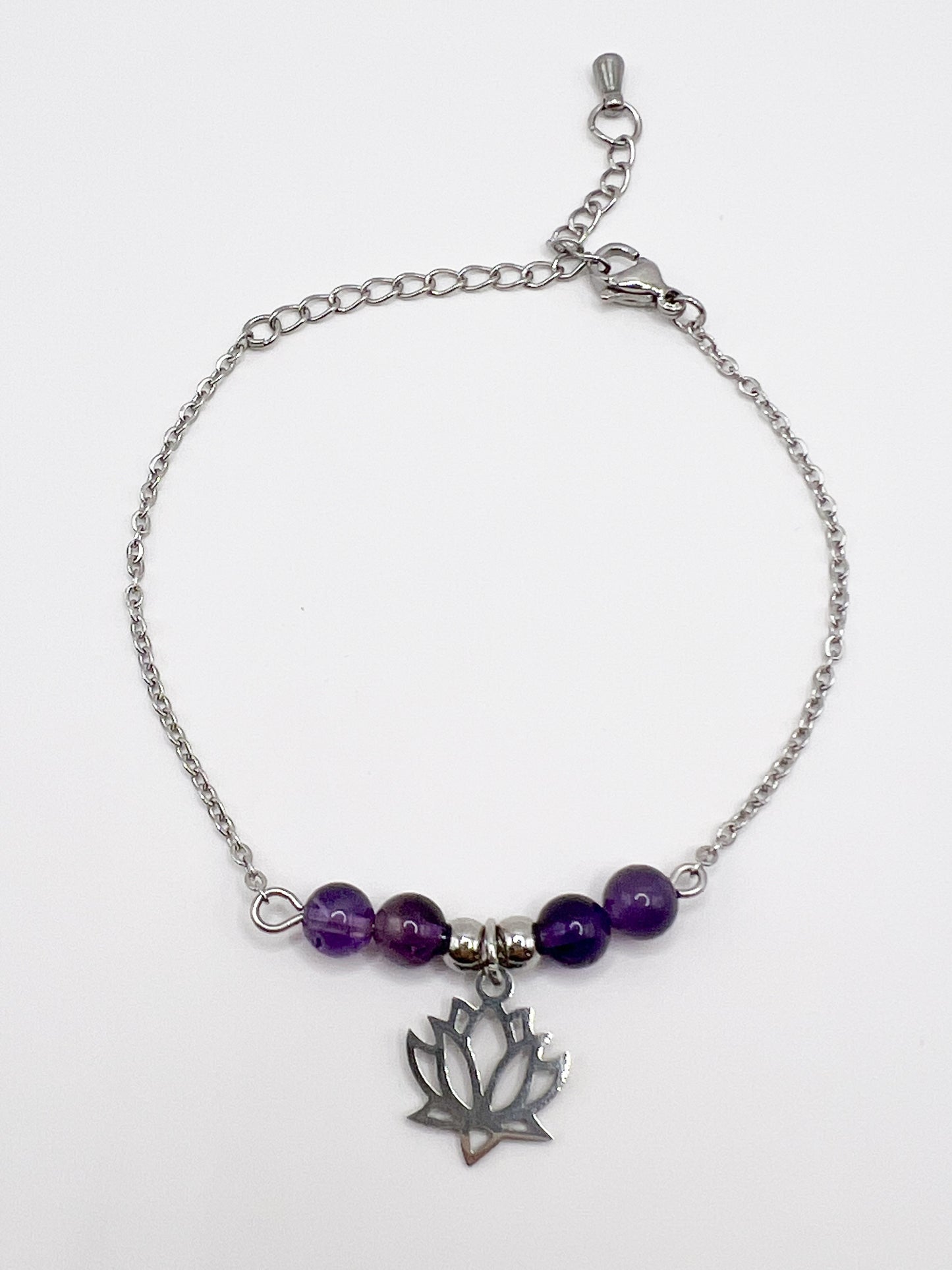 Bracelet Améthyste Lotus Argenté – Sérénité, Énergie & Harmonie 💜