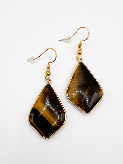 Boucles d'Oreilles Œil de Tigre en Acier Inoxydable Doré – L'Accessoire Parfait