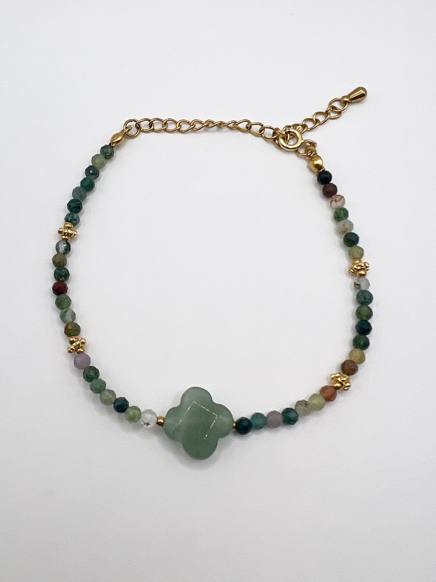 Bracelet Aventurine Verte & Agate Indienne – Énergie Positive & Chance 🍀 | Acier Doré & Pierres Naturelles