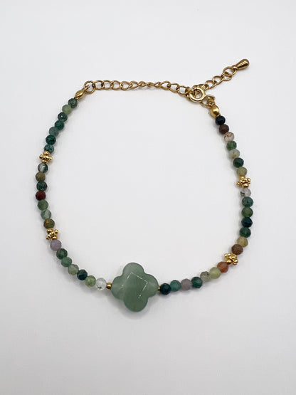 Bracelet Aventurine Verte & Agate Indienne – Énergie Positive & Chance 🍀 | Acier Doré & Pierres Naturelles
