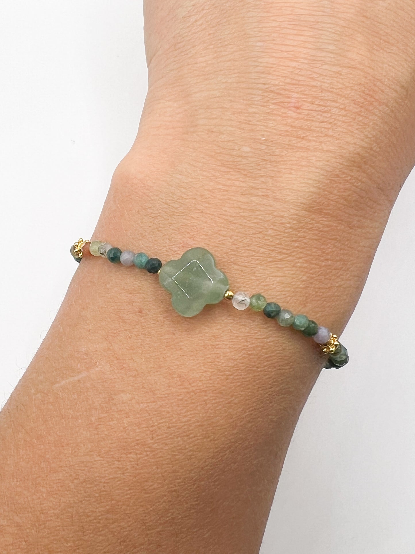 Bracelet Aventurine Verte & Agate Indienne – Énergie Positive & Chance 🍀 | Acier Doré & Pierres Naturelles