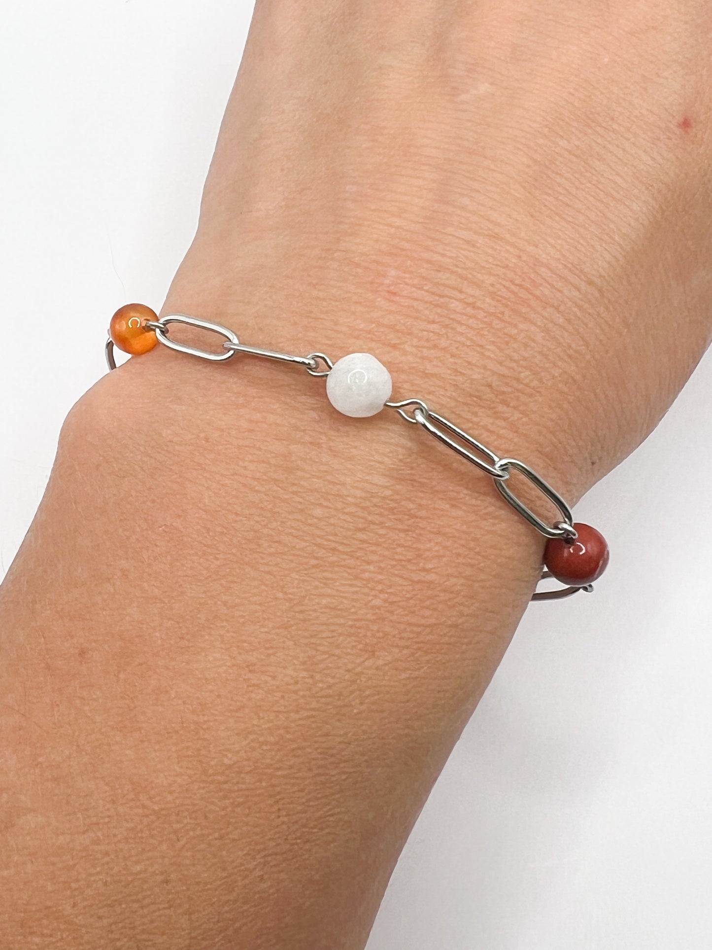 Bracelet Harmonie Intérieure – Pierres Naturelles & Acier Inoxydable Argenté