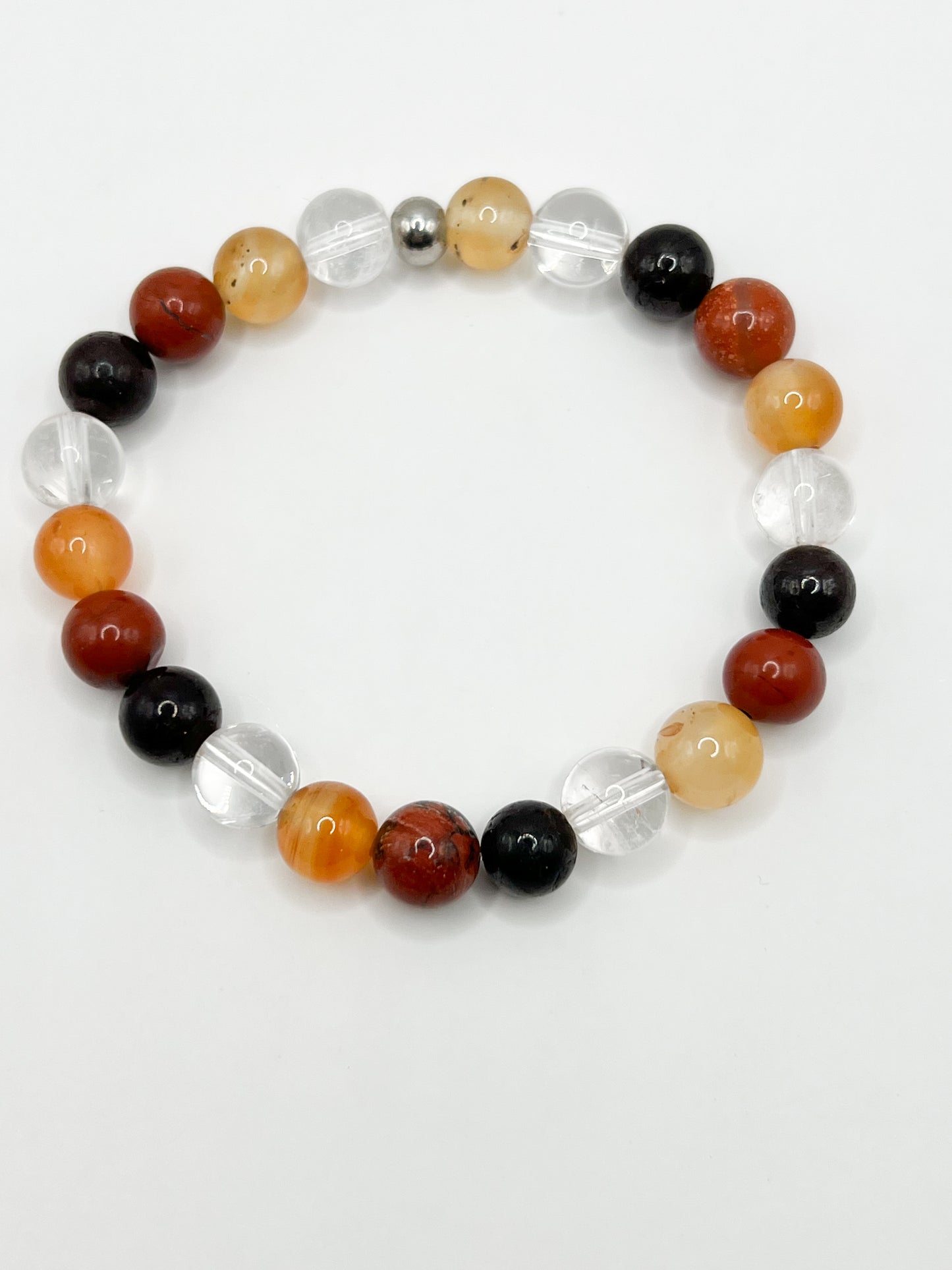 Bracelet Énergie & Vitalité – Cristal de Roche, Cornaline, Jaspe Rouge & Grenat | Pierres Naturelles