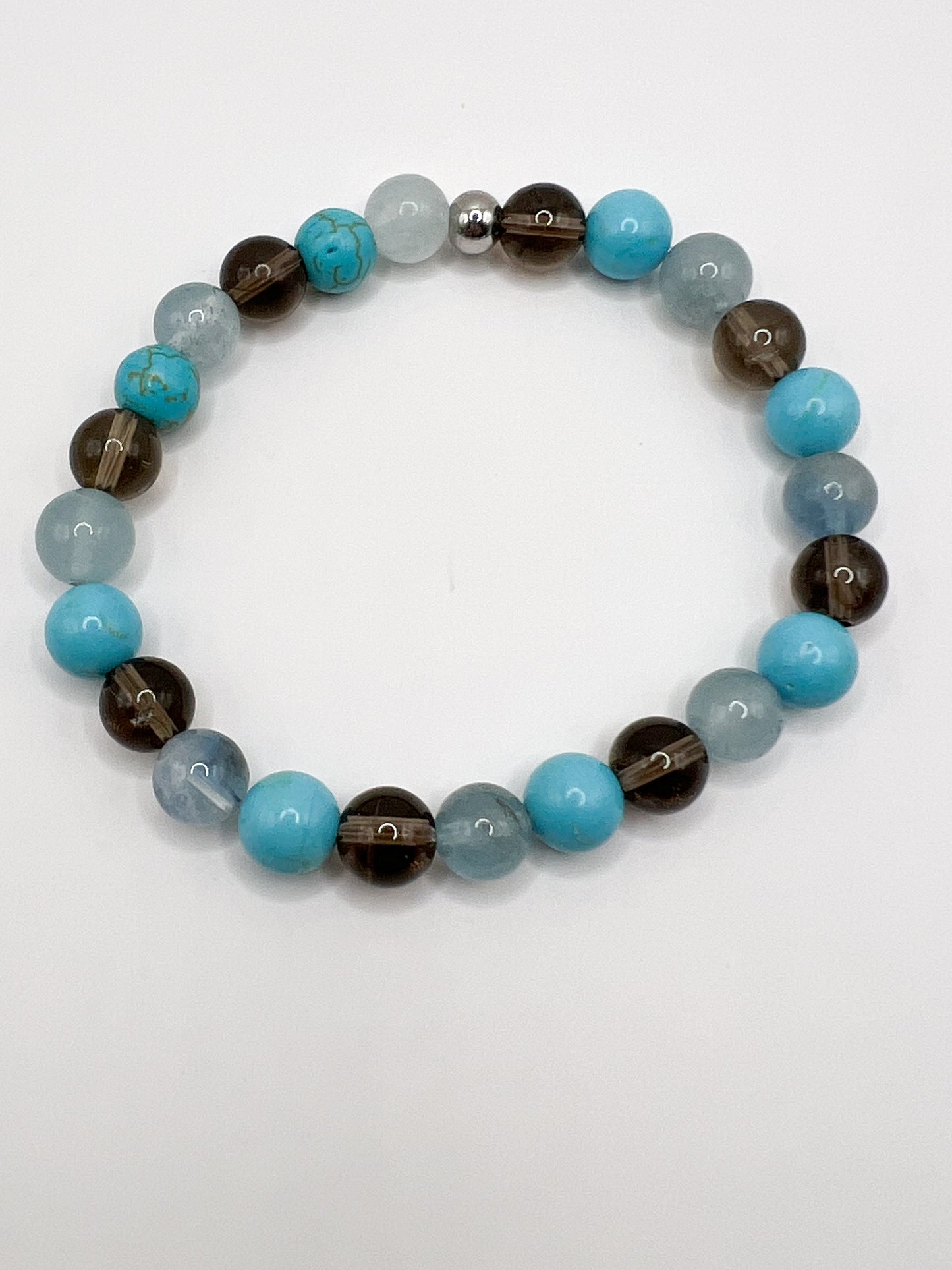 Bracelet en pierres naturelles Aigue marine, Quartz fumé et Turquoise