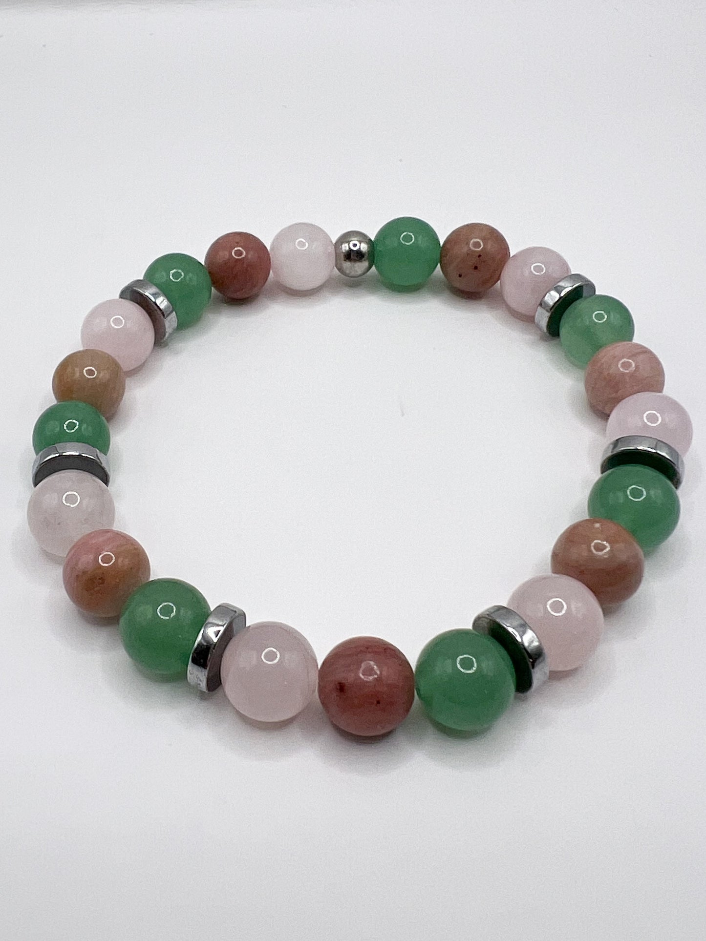 Bracelet Énergétique Aventurine, Quartz Rose & Rhodochrosite – Amour, Sérénité & Vitalité