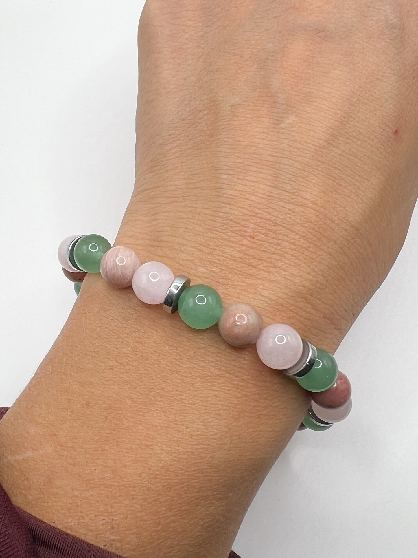 Bracelet Énergétique Aventurine, Quartz Rose & Rhodochrosite – Amour, Sérénité & Vitalité
