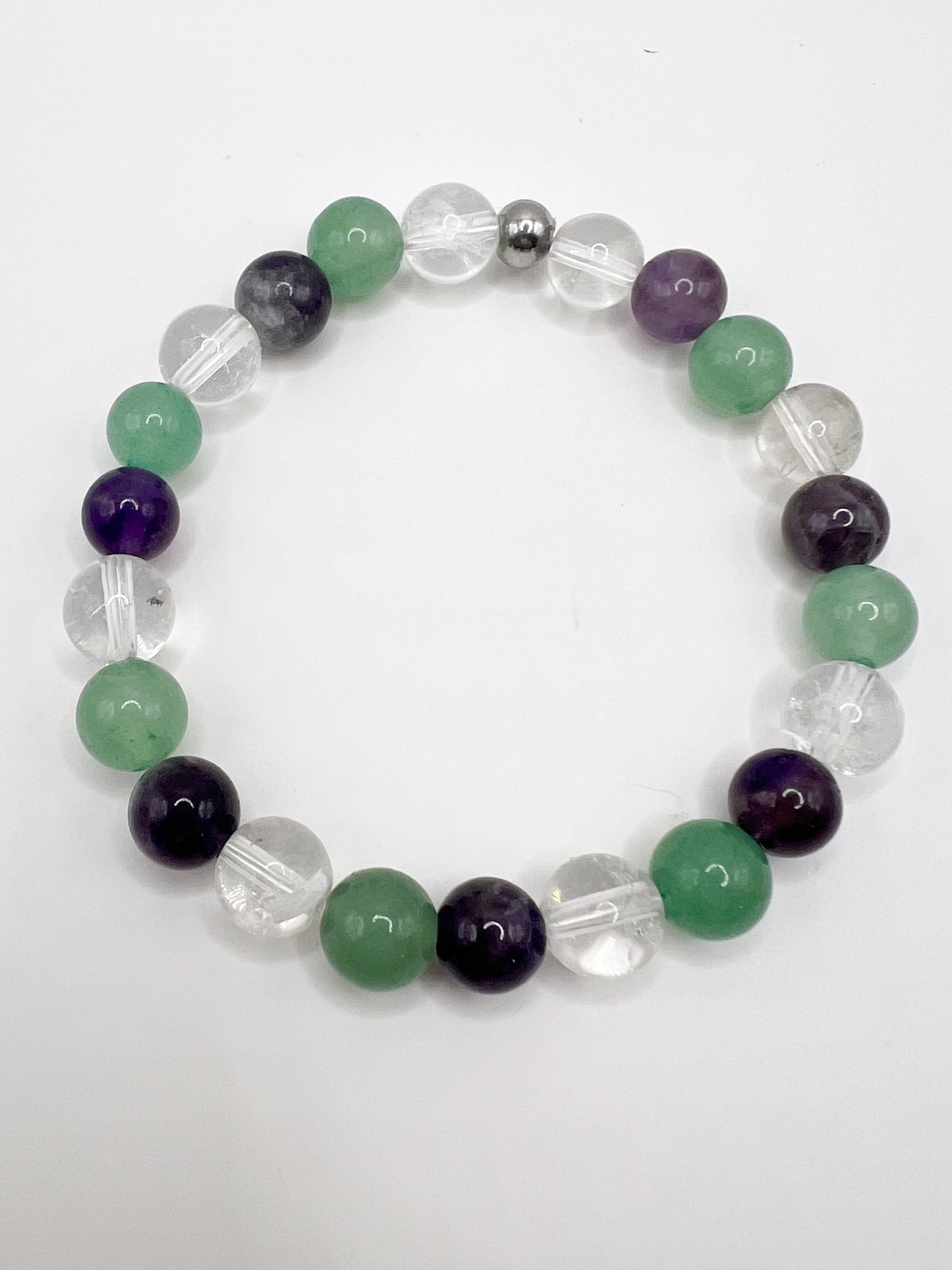 Bracelet en Pierres Naturelles Aventurine, Améthyste & Cristal de Roche – Paix Intérieure & Harmonie Énergétique