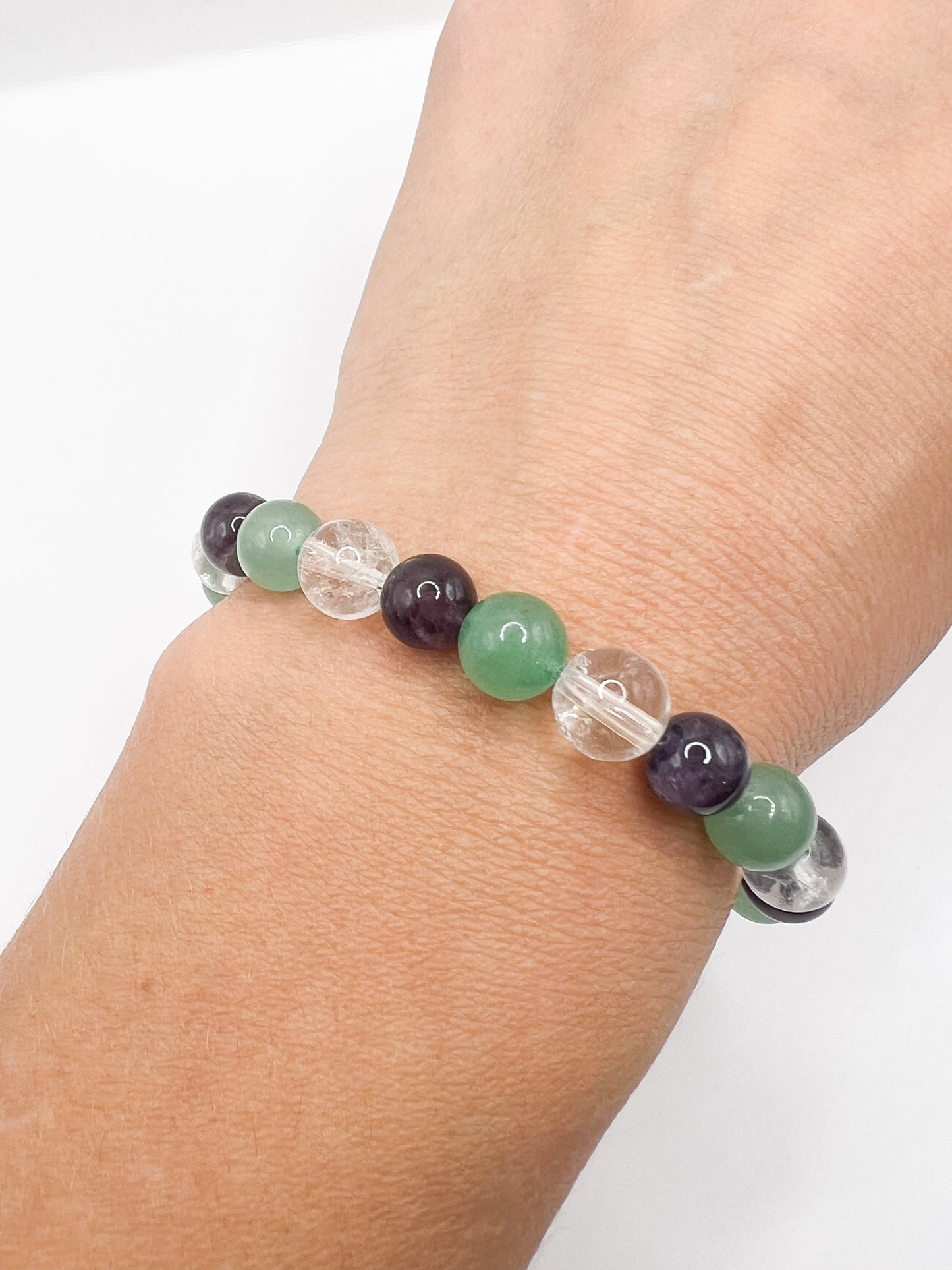 Bracelet en Pierres Naturelles Aventurine, Améthyste & Cristal de Roche – Paix Intérieure & Harmonie Énergétique