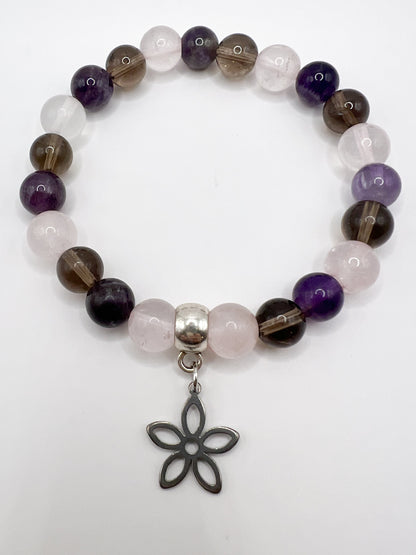 Bracelet sérénité en pierres naturelles quartz rose , améthyste et quartz fumé
