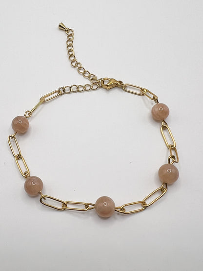 Bracelet Pierre de Soleil & Acier Doré – Vitalité, Confiance & Énergie Positive