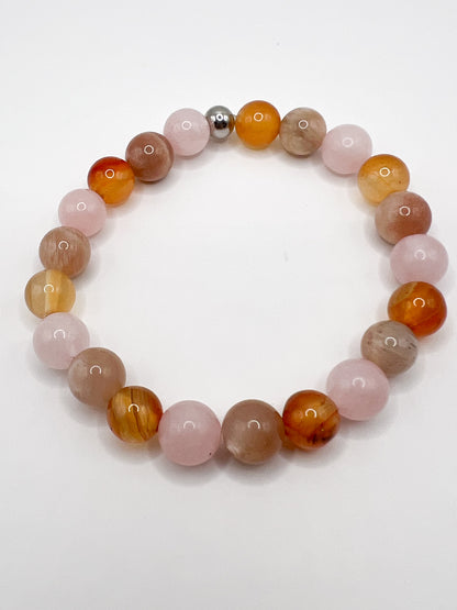 Bracelet Confiance en Soi – Quartz Rose, Pierre de Soleil & Cornaline | Énergie Positive & Estime de Soi