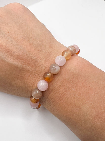 Bracelet Confiance en Soi – Quartz Rose, Pierre de Soleil & Cornaline | Énergie Positive & Estime de Soi