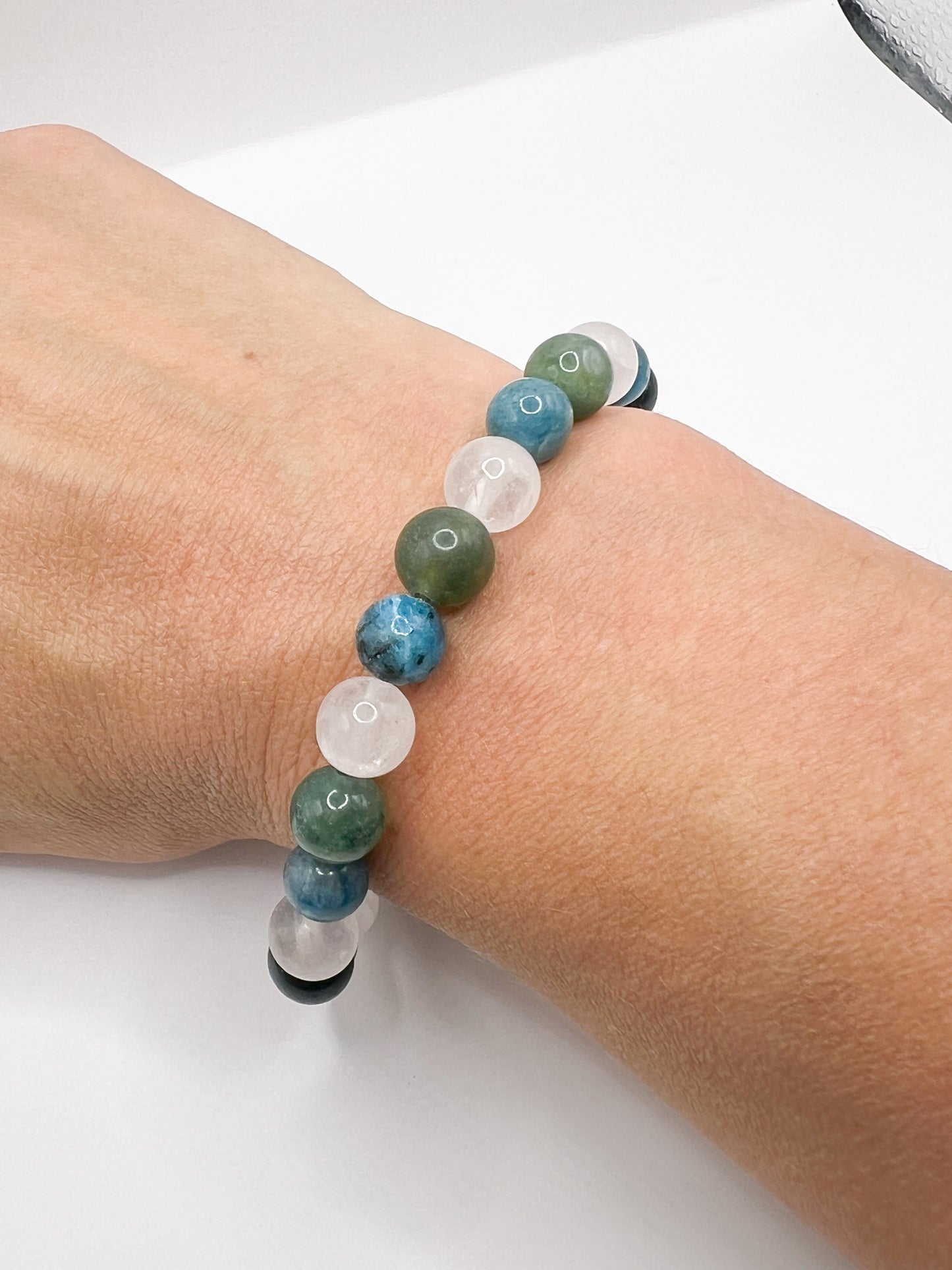 Bracelet pierre Confiance en Soi – Quartz Rose, Apatite & Agate Mousse