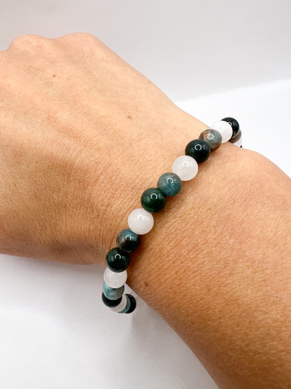Bracelet Pierre Confiance en Soi – Quartz Rose, Apatite & Agate Mousse | Énergie Positive & Estime de Soi