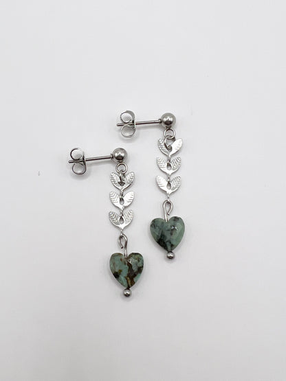 Boucles d’Oreilles Turquoise Naturelle – Acier Argenté Hypoallergénique – Protection & Style