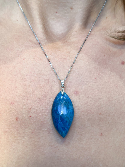 Collier Apatite Bleue – Bijou Femme Acier Argenté – Clarté Mentale & Sérénité