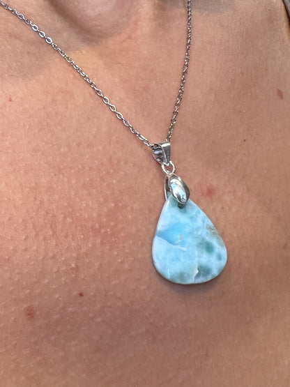 Collier en Larimar Naturel – Pierre Bleue Apaisante et Énergétique
