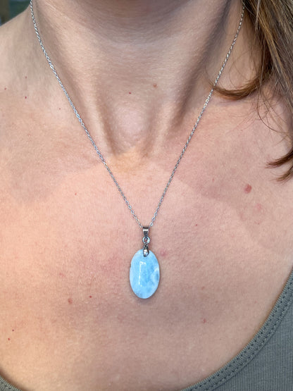 Collier Larimar Naturel – Sérénité & Douceur | Chaîne en Acier Inoxydable Argenté