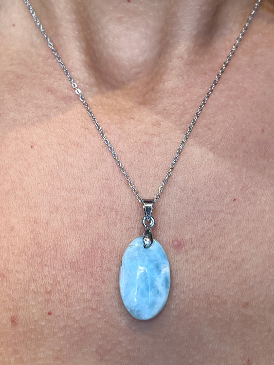 Collier Larimar Naturel – Sérénité & Douceur | Chaîne en Acier Inoxydable Argenté