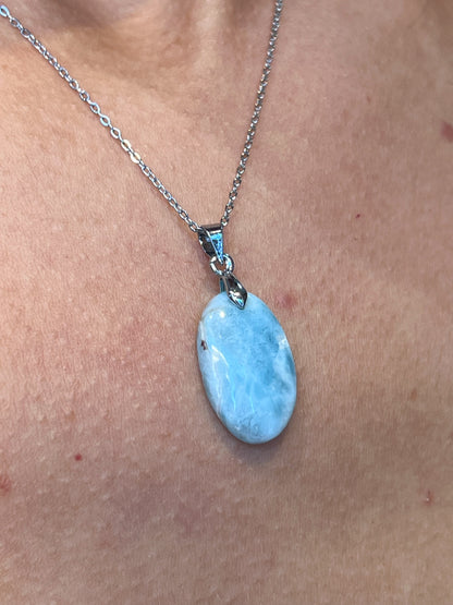 Collier Larimar Naturel – Sérénité & Douceur | Chaîne en Acier Inoxydable Argenté